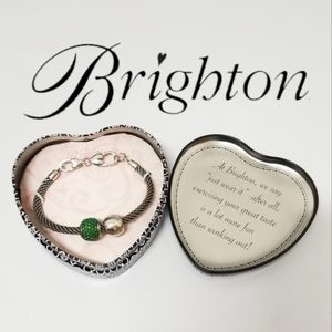 Brighton Hand Hammered Silver Bead & Hand Set Green Crystal Bead Charm Bracelet
